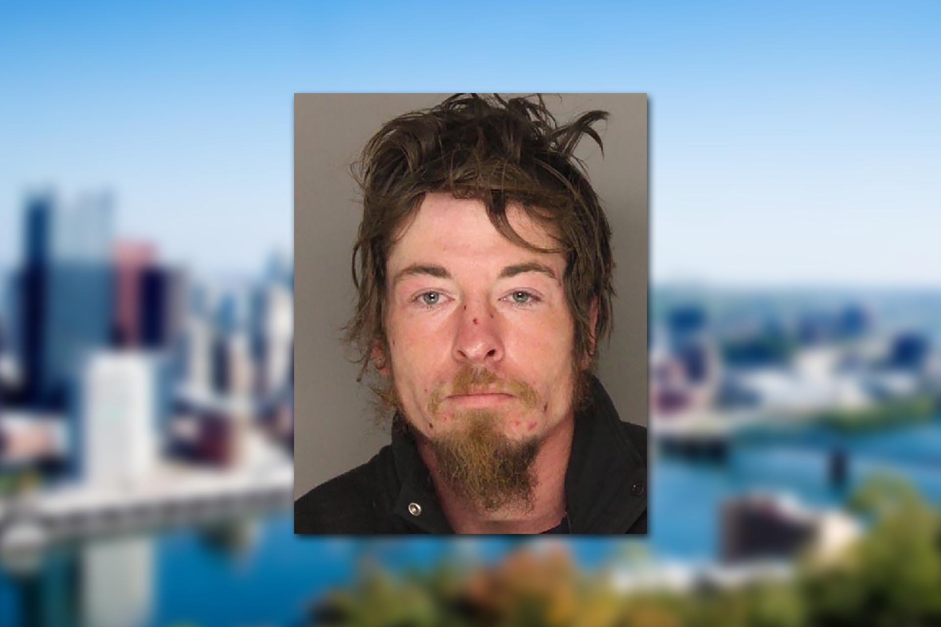 Lucas Tovcimak-Savage. Mugshot provided by the Allegheny County Jail. Background photo credit: David Mark / Pixabay.