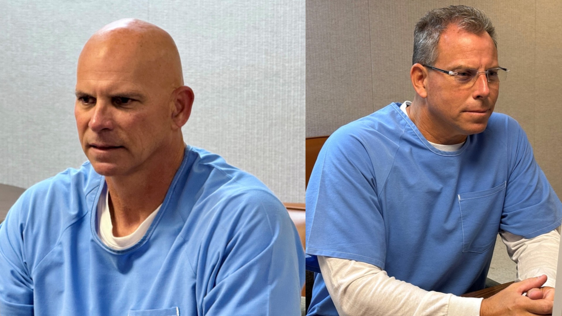 Lyle Menendez, left, and Erik Menendez attend their respective parole hearings virtually. (via California Department of Corrections and Rehabilitation)