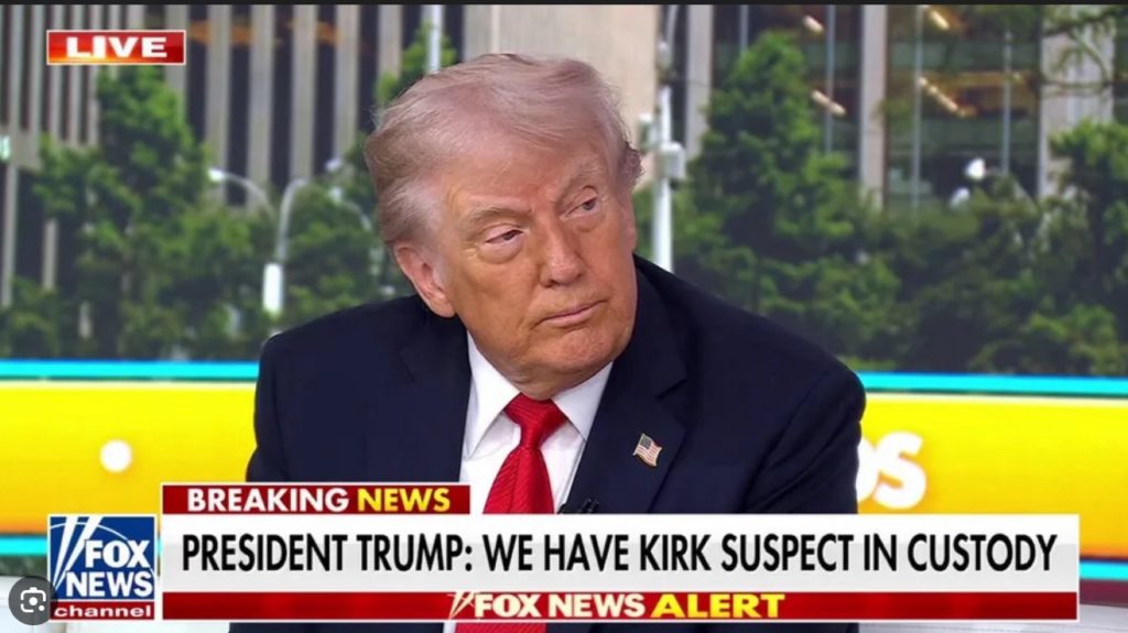 President Trump on Fox News announcing the arrest of Tyler Robinson in the killing of Charlie Kirk (via Screenshot)