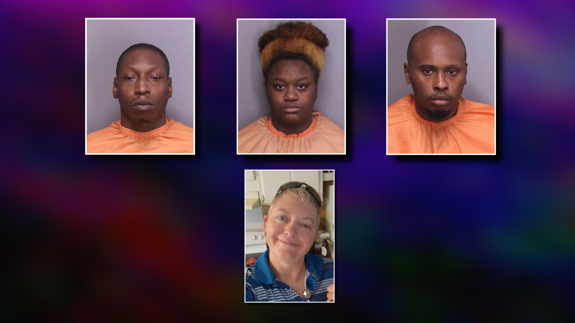 Top, from left: Nikko Carraway, Iryanna Fleming, and Daquinn Thomas (via Florence County Detention Center). Bottom: Dana Kinlaw (via Floyd Funeral Home).