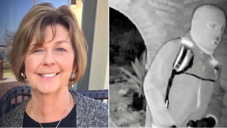 Left: Nancy Guthrie, Right: the surveillance footage from Nancy Guthrie's front porch (via savannahguthrie/Instagram; Pima County Sheriff's Department)
