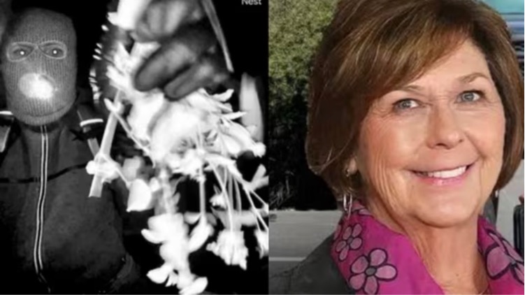 Left: Unknown masked assailant on surveillance video, Right: Nancy Guthrie (via Pima County Sheriff’s Department/Instagram)
