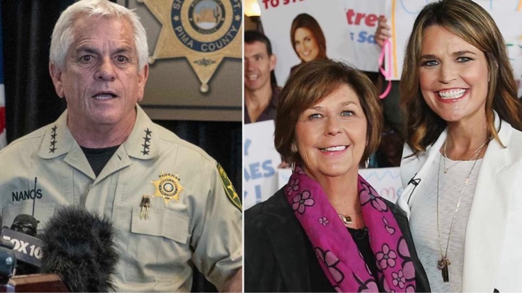 Left: Pima County Sheriff Chris Nanos, Right: Nancy and Savannah Guthrie (via Getty Images/WireImage)
