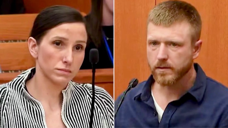 Left: Kouri Richins, Right: Robert Josh Grossman (via Court TV)