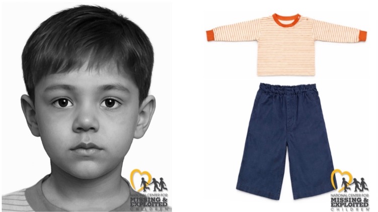 Facial approximation and clothes worn by victim in 1975 cold case (via National Center for Missing & Exploited Children)
