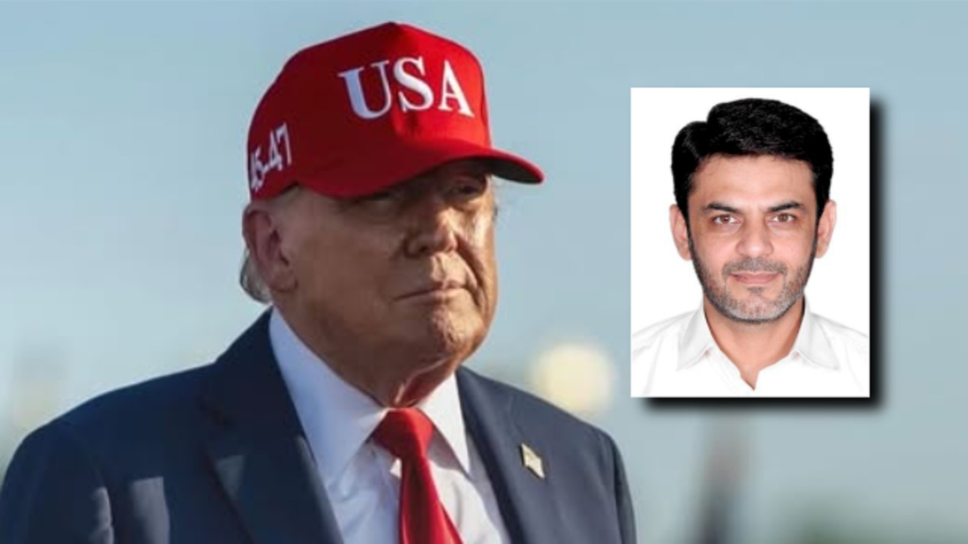Inset: Asif Merchant (U.S. Department of Justice; background Donald Trump via Instagram)