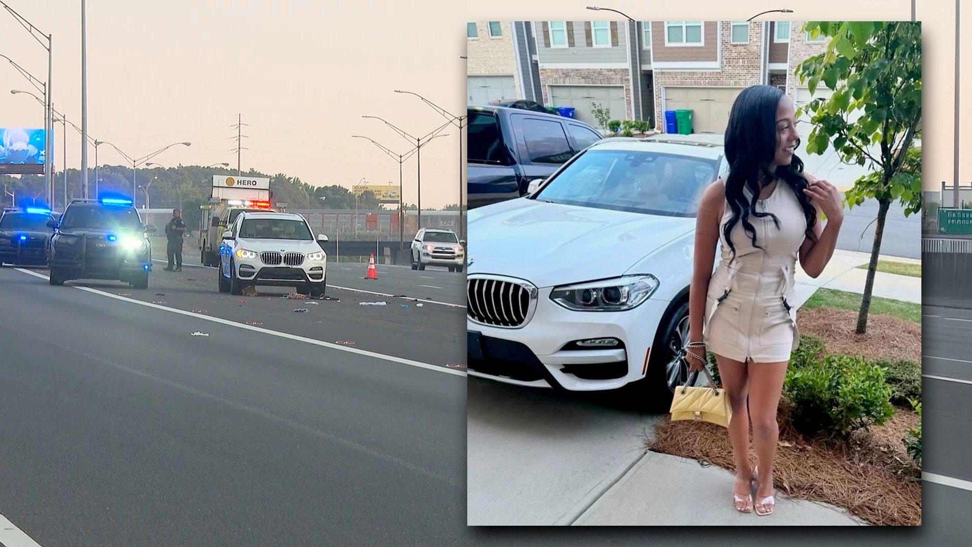 Bianca Huntley, 34, inset, a mother of two who was also pregnant, was shot and killed while driving home from work on Interstate 75 near Atlanta during rush hour traffic Tuesday evening, according to her family.