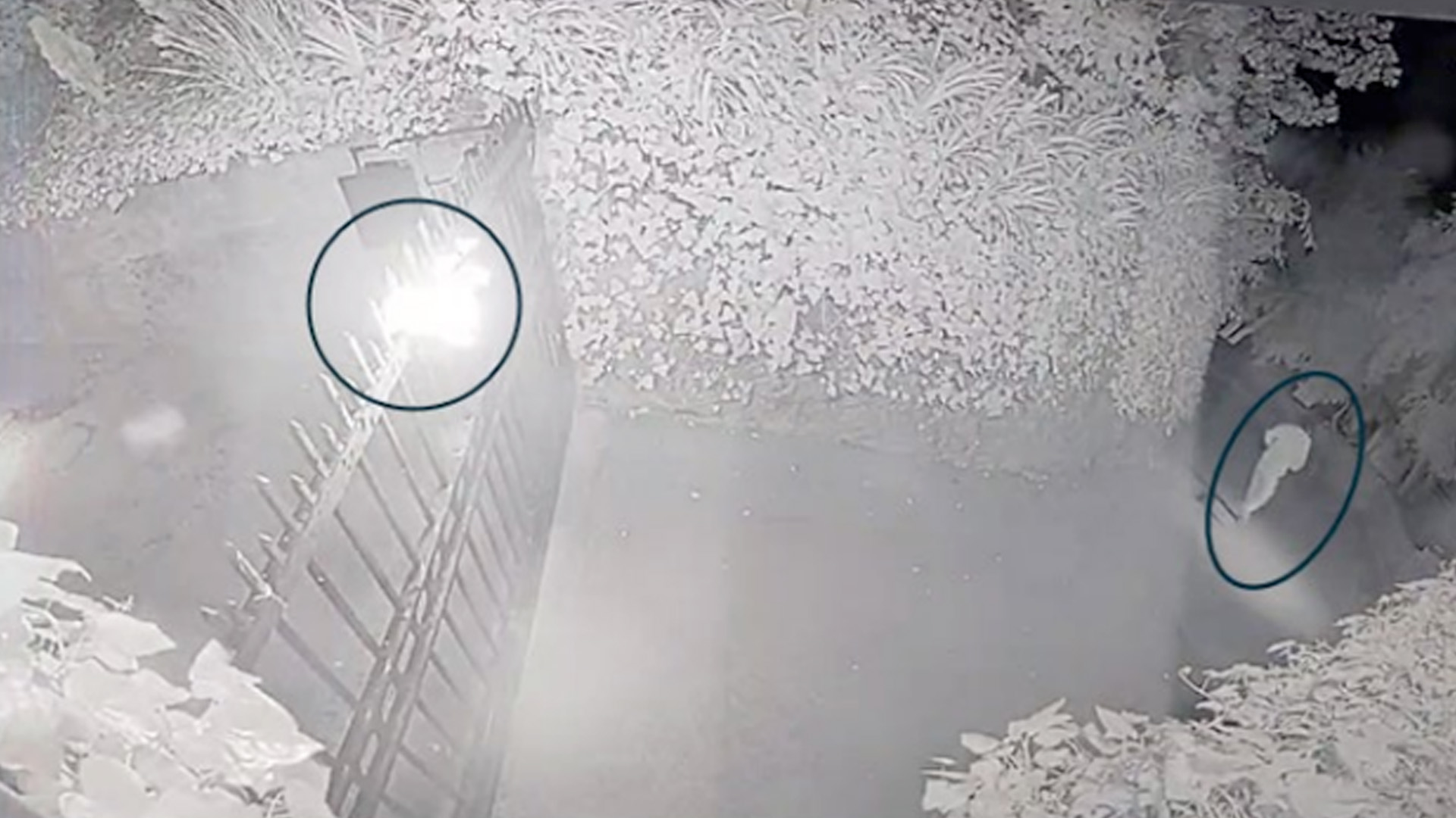 A surveillance image released by the Department of Justice shows a suspect fleeing after throwing a Molotov cocktail that struck a gate outside the home of OpenAI CEO Sam Altman.