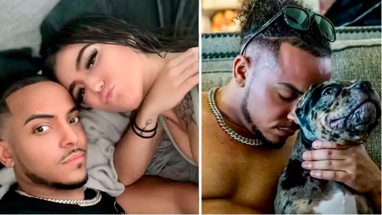Kaleb Mickens, Sheila Cuevas, and the euthanized dog, Soldier (via X)
